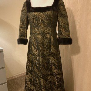 VICTOR COSTA VINTAGE BROCADE GOWN WITH MINK TRIM  SIZE 14.  REDUCED!